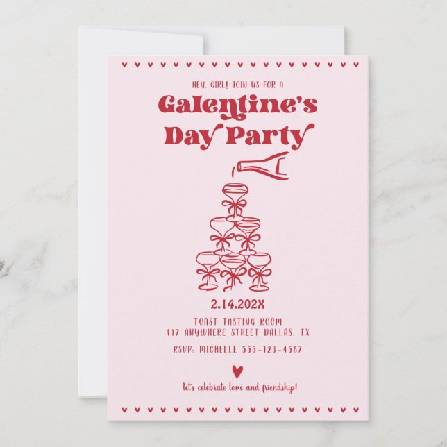 Galentine's Day Champagne Tower Invitation (Front)
