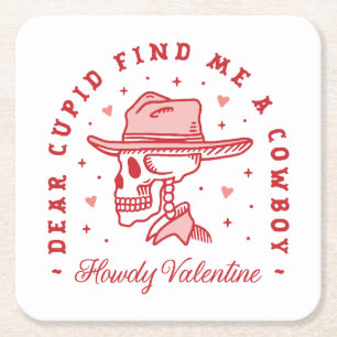 Galentines day cowgirl cowboy country theme funny square paper coaster