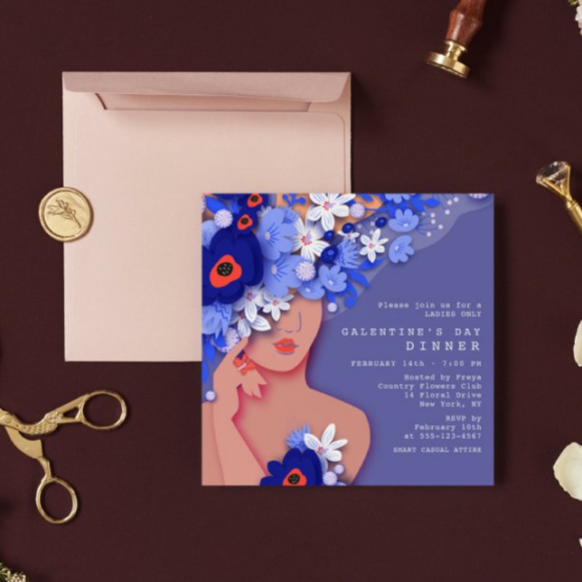 Galentine's Day Dinner Modern Girly Floral Invitation (Creator Uploaded)