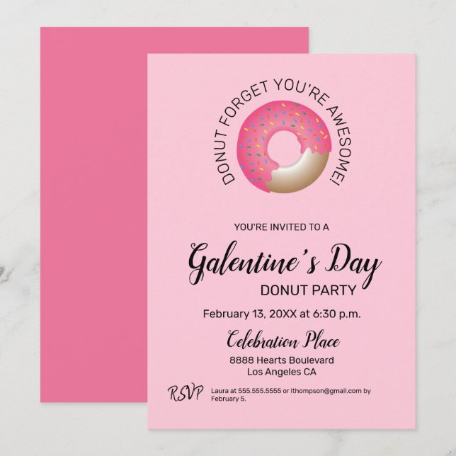 Galentine's day Doughnut Party Pink Valentine's Gi Invitation (Front/Back)