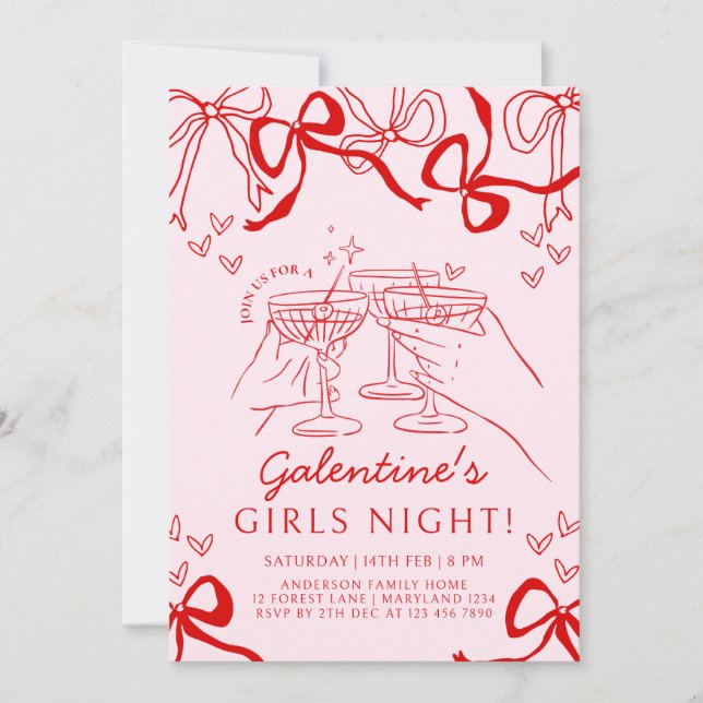 Galentine's Day Hand drawn Party Invitation (Front)