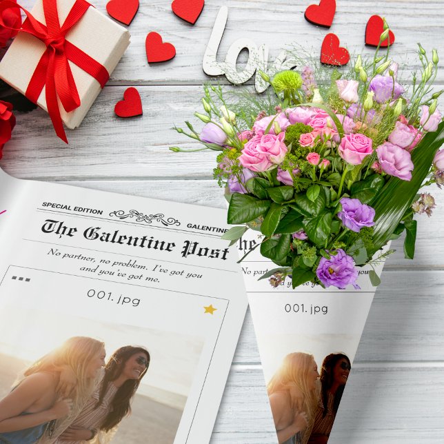 Galentines Day Newspaper Photo Collage Hearts Wrapping Paper Sheet (Galentines Day Newspaper Photo Collage Hearts Wrapping Paper Sheets)