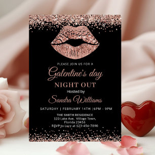 Galentine's Day Night Out Rose gold Glitter Lips
