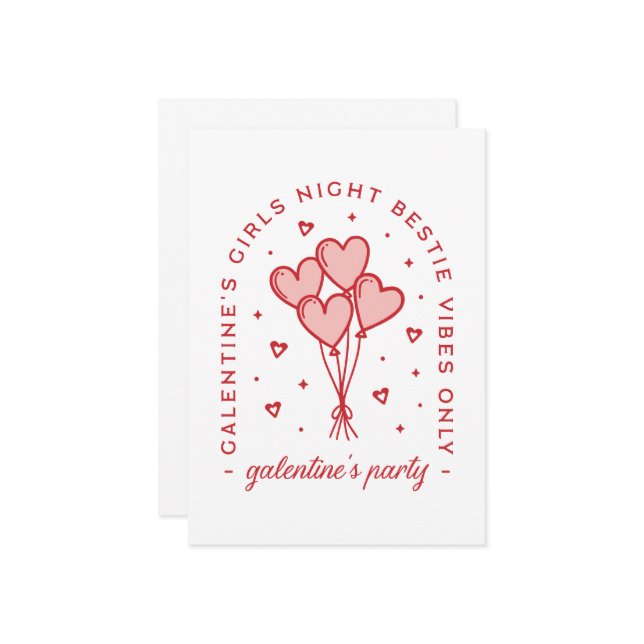 Galentine's day party bestie heart balloons invitation (Front/Back In Situ)