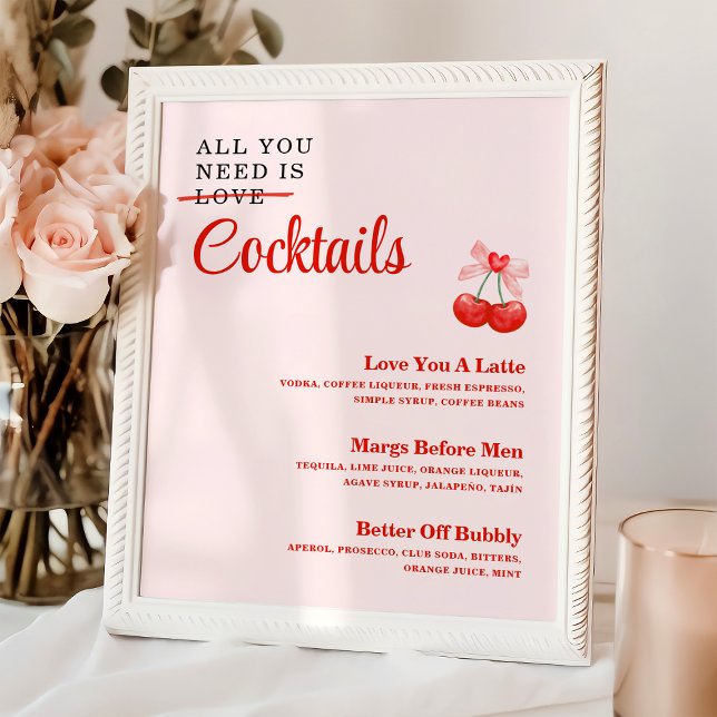 Galentine's Day Party Cocktail Drinks Menu Sign (Creator Uploaded)