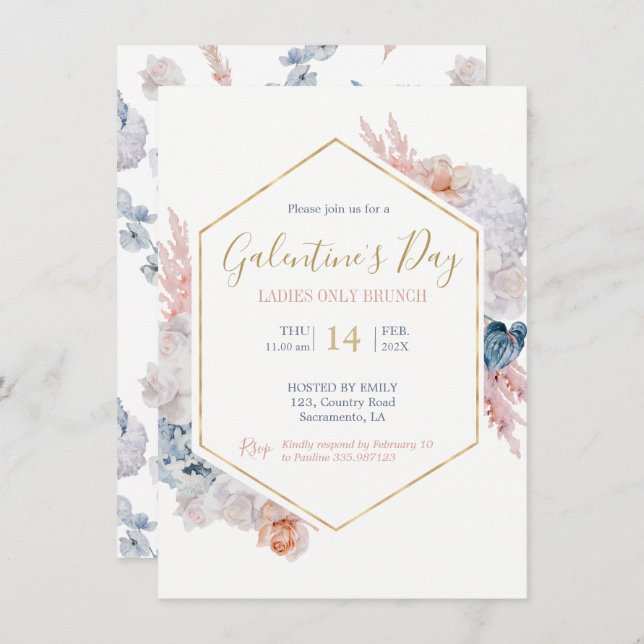 Galentine's Day party floral Invitation (Front/Back)