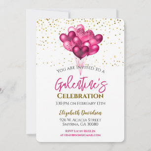 Galentine's Day Party Heart Balloons Invitation