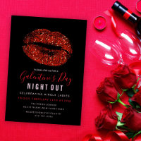 Galentine's Day Party Red Glitter Lips Invitation