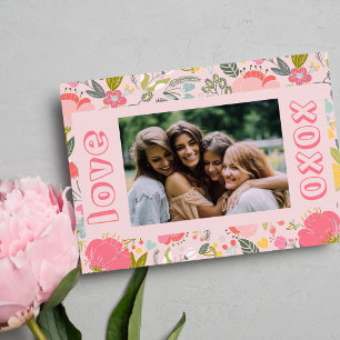 Galentine's Day photo pink xoxo floral Holiday Card