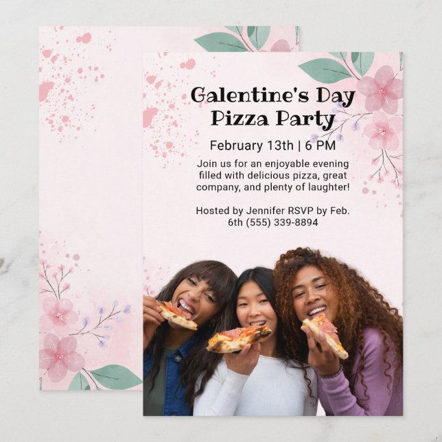 Galentine's Day Photo Pizza Party Invitation (Front/Back)