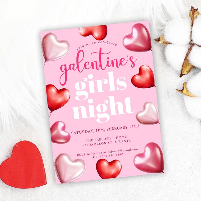 Galentine's Day Pink Fun Girly Party Invitation (Galentine's Day Pink Fun Girly Party Invitation)