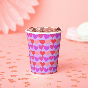 Galentines Day Pink Red Hearts Bold Retro Groovy Paper Cups