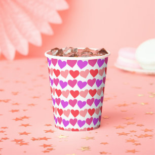 Galentines Day Pink Red Hearts Bold Retro Groovy  Paper Cups
