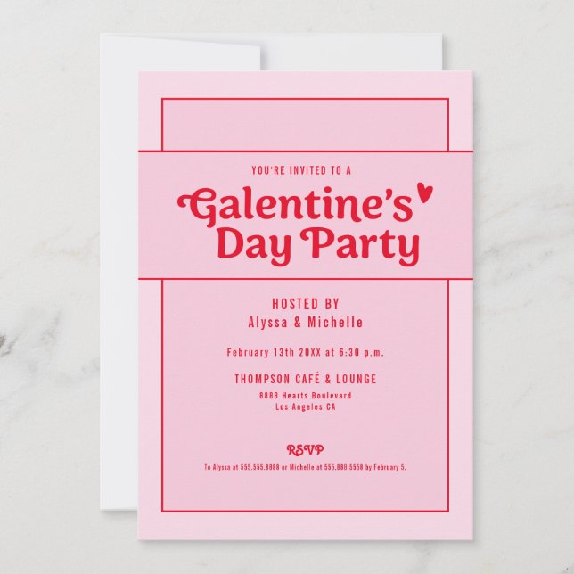 Galentine's Day Red Pink Party Trendy Cool Invitation (Front)