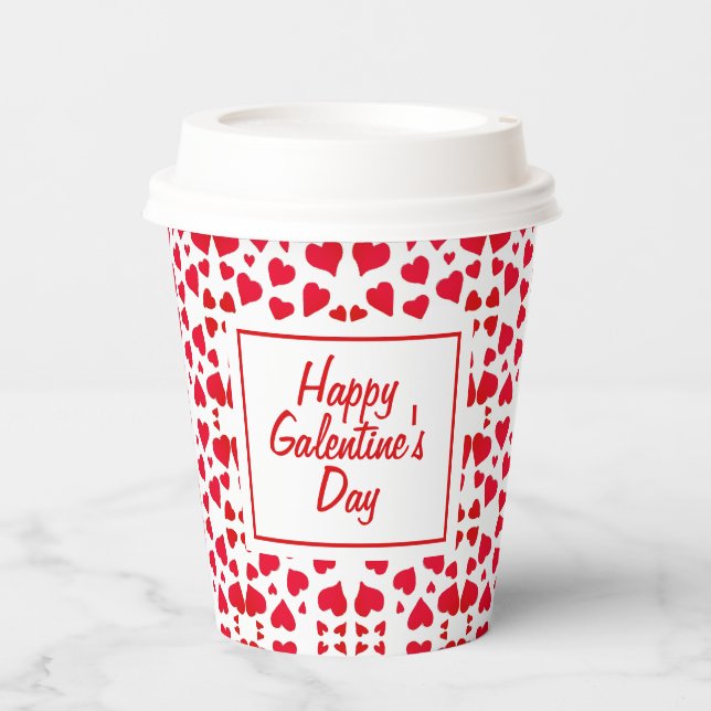 Galentines Day Script Red Hearts Pattern Party Paper Cups (Front)