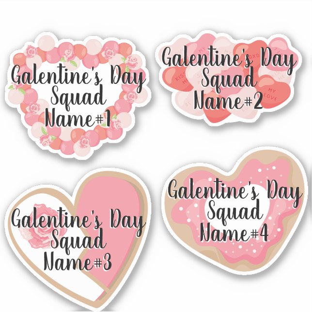 Galentine's Day Squad Add Names Monogram Stickers (Front)