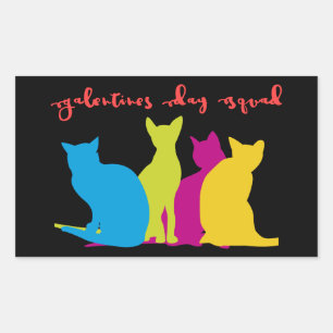 Galentines Day Squad of Colourful Lady Cats Rectangular Sticker