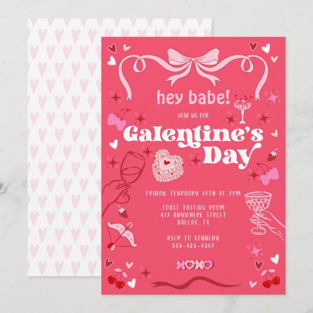 Galentine's Day Vintage Coquette Pink Invitation (Front/Back)