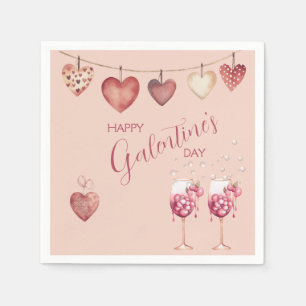 Galentine's Day Wine Glasses and Hearts Napkin