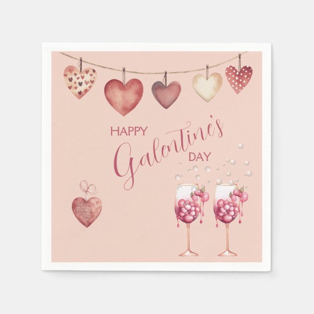 Galentine's Day Wine Glasses and Hearts Napkin (Front)