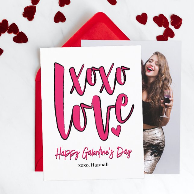 Galentine's Day XOXO Love Bold Pink Photo Postcard (Creator Uploaded)