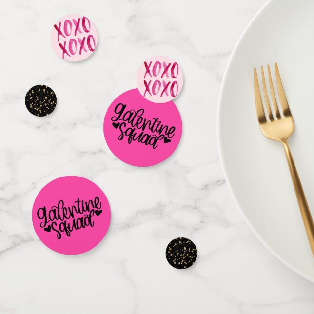 Galentine's Day XOXO Pink Black Gold Confetti (Group)