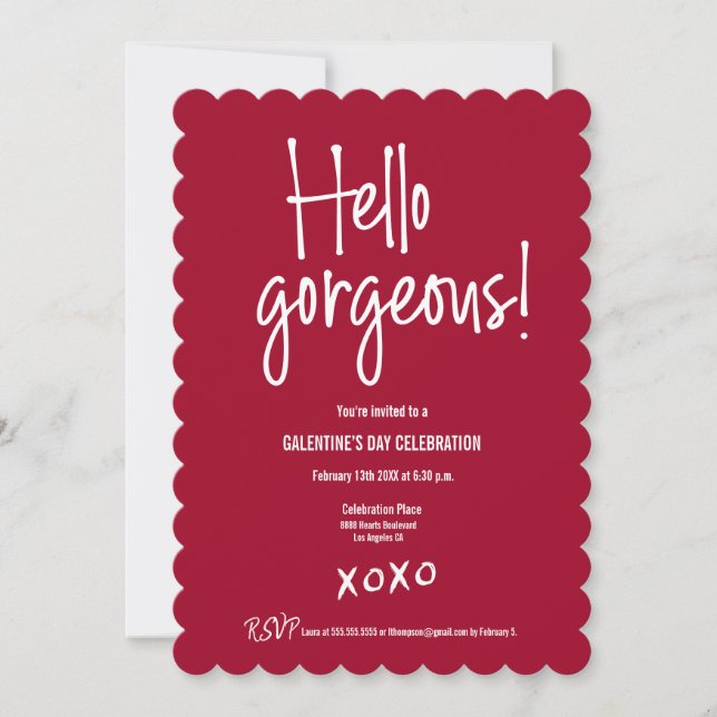 Galentine's Day xoxo Red Hello gorgeous! custom Invitation (Front)