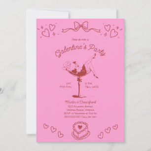 Galentines Girls Night Party Hand Drawn Pink Red Invitation