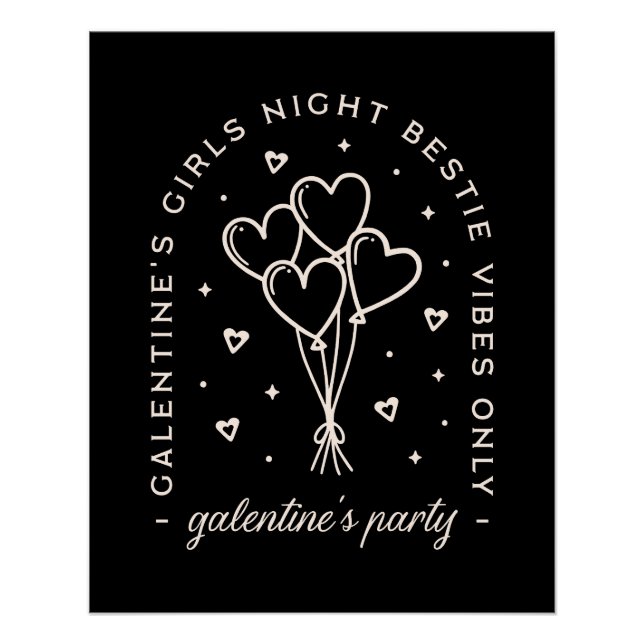 Galentines party bestie girls night black poster (Front)