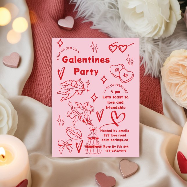 galentine's party, galentine's doodle Valentine's Invitation (Creator Uploaded)