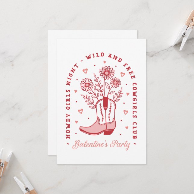 Galentines party girls night country cowgirls club invitation (Front/Back In Situ)