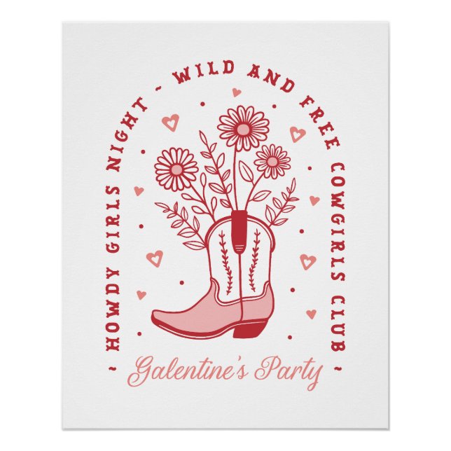 Galentines party girls night cowgirls floral girly poster (Front)