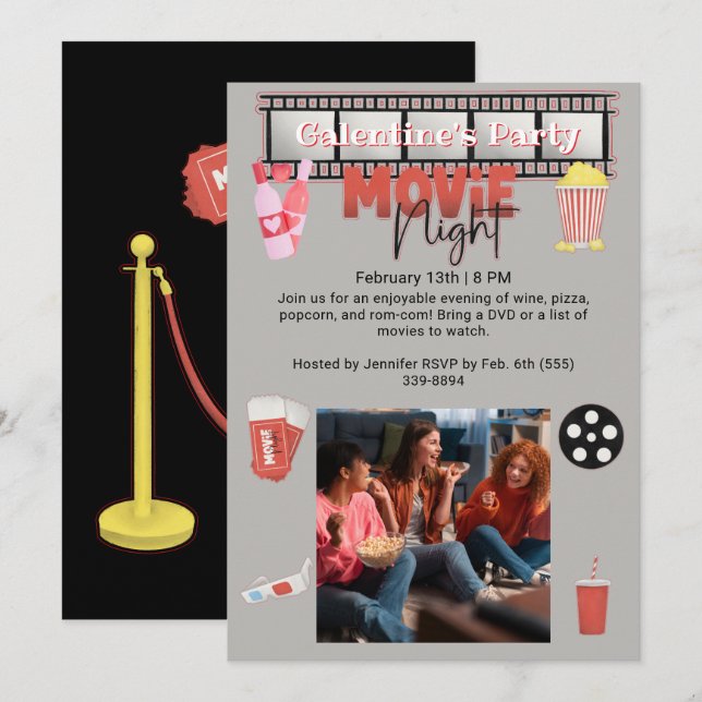 Galentine's Party Movie Night Invitation (Front/Back)