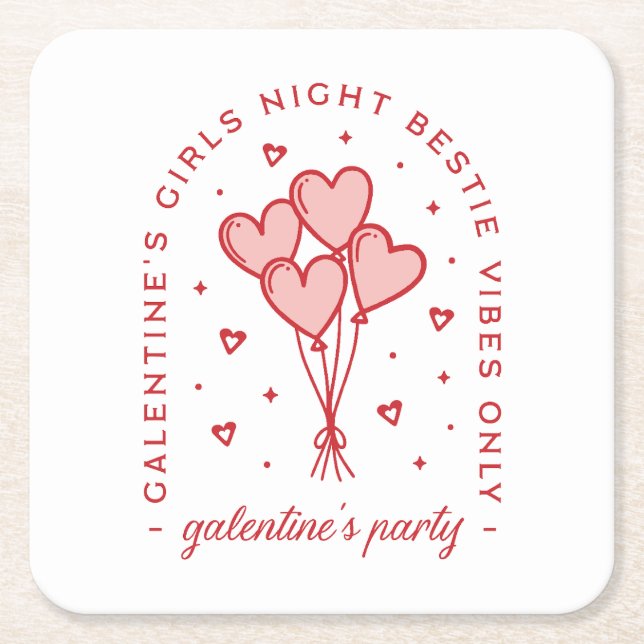 Galentine's party valentines besties girls preppy square paper coaster (Front)