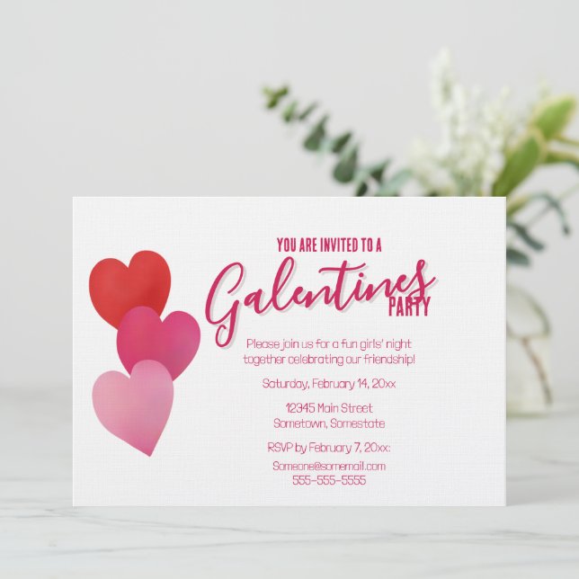Galentines Party with 3 Hearts Invitation (Standing Front)
