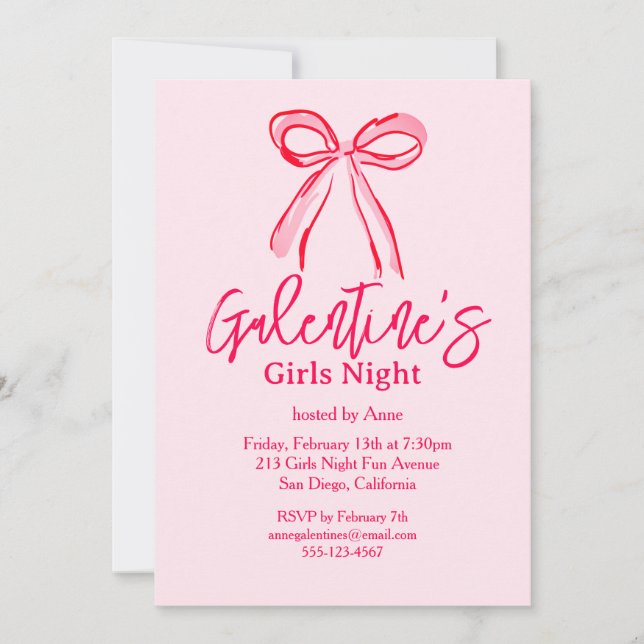 Galentine's Pink Red Hand Drawn Girls Night Party Invitation (Front)
