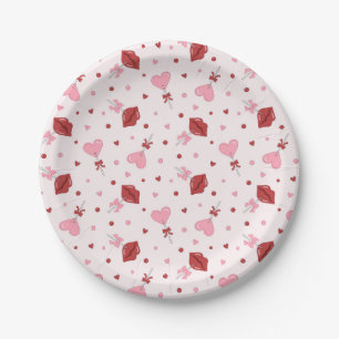 Galentine's Valentine Pink Heart Lollipop Design Paper Plate