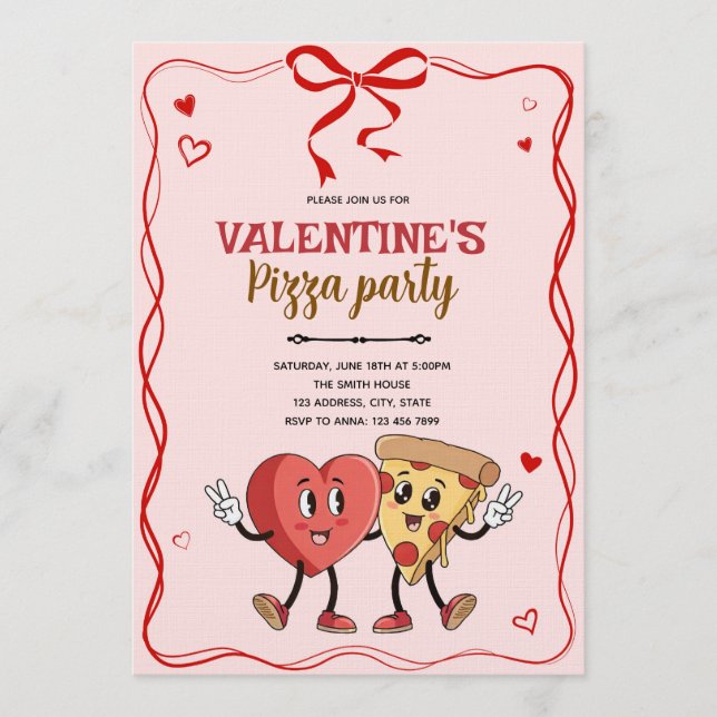 Galentines valentine retro pizza invitation (Front)