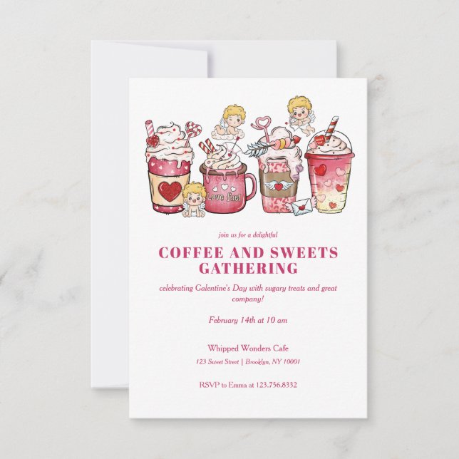 GALENTINES VALENTINE'S DAY CUPID COFFEE MUG SWEETS INVITATION (Front)