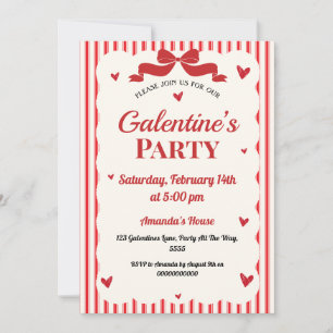 Galentines Valentines Party Coquette Bow Red Heart Invitation