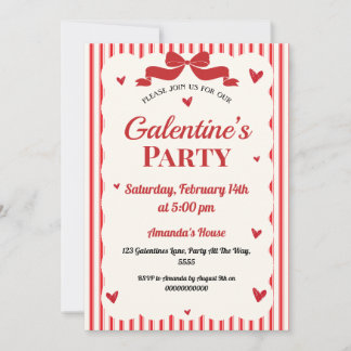 Galentines Valentines Party Coquette Bow Red Heart Invitation