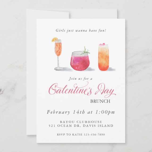 Galentine's Watercolor Drinks Invitation (Front)
