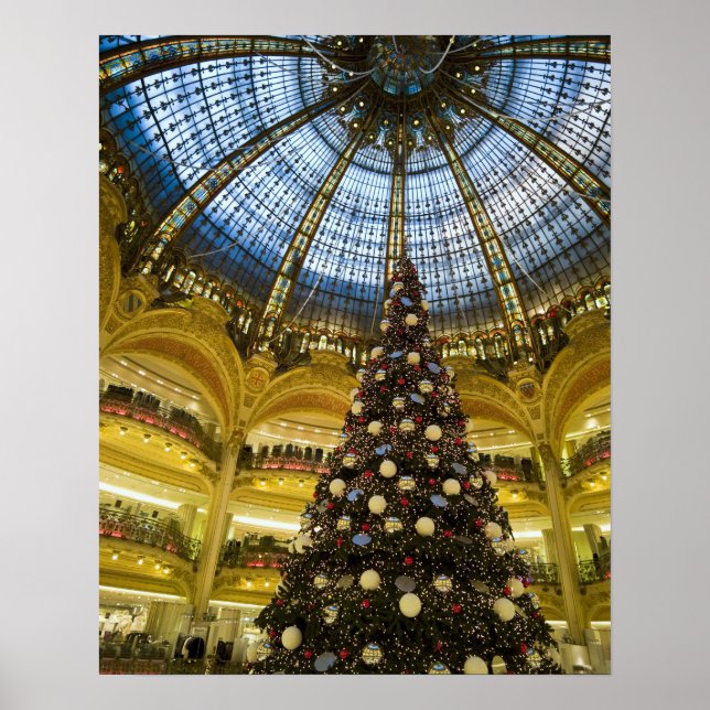 Galeries La Fayette at Christmas, Paris, France Poster (Front)