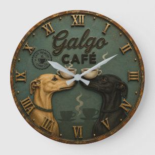 Galgo Café Greyhound Coffee Lovers Large Clock