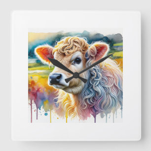 Galician Blond Cow 031124AREF127 - Watercolor Square Wall Clock