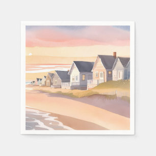 Galilee by the Sea   Rhode Island Beach Watercolor Napkin