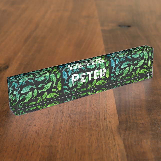 Galilee Fish Green Desk Name Plate (Side)