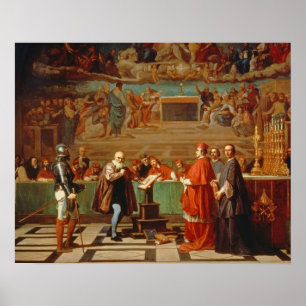 Galileo Galilei (1564-1642) before members of the Poster