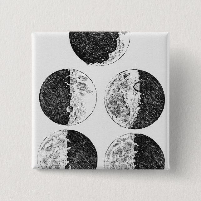 Galileo's drawings of the phases of the moon 15 cm square badge (Front)