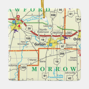 Galion Ohio Vintage Map Ceramic Ornament